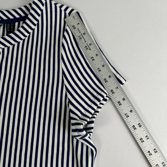 C Wonder Dress Womens Size M Navy White Striped Lace Up Textured Shift Nautical - Picture 13 of 13